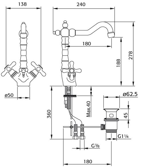 Klassieke wastafelkraan met waste chroom - Afbeelding 2