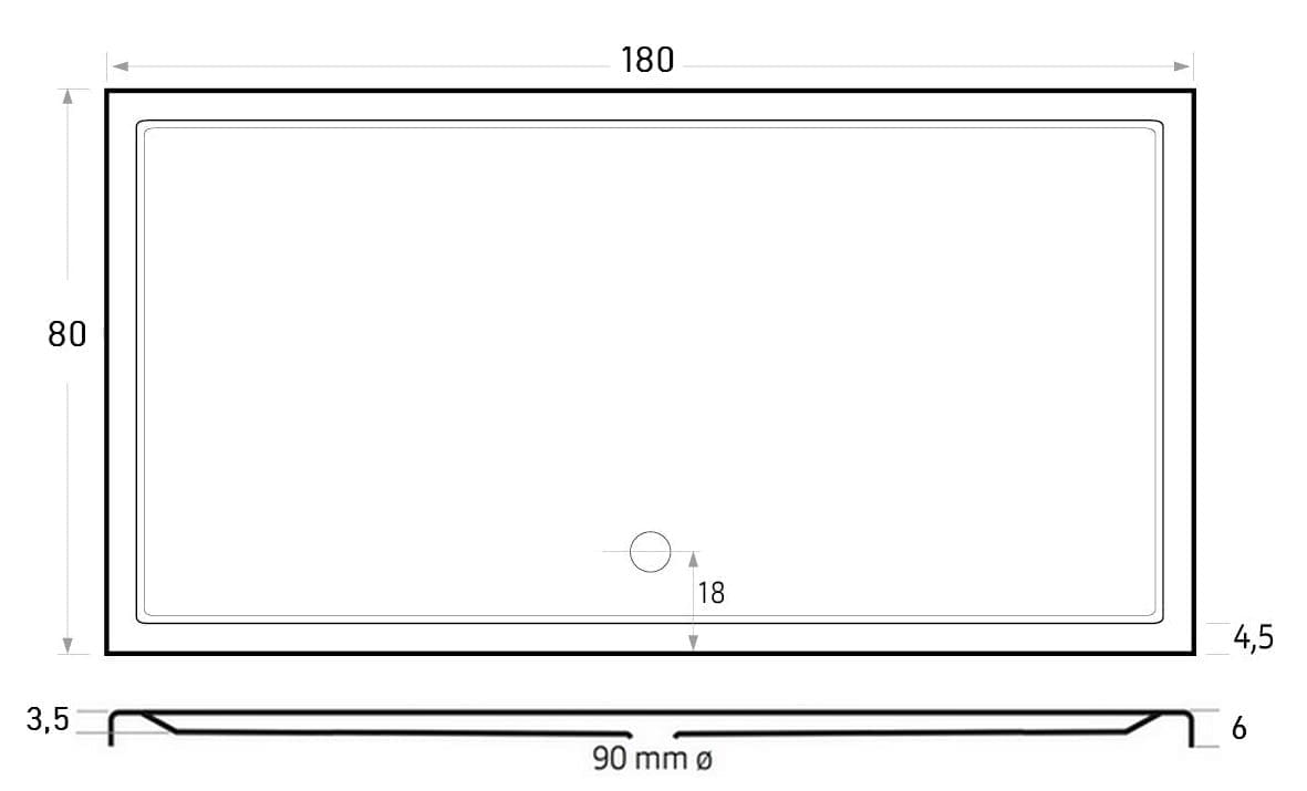 Douchevloer acryl Mariana Plus 180x80 ebony - Afbeelding 2