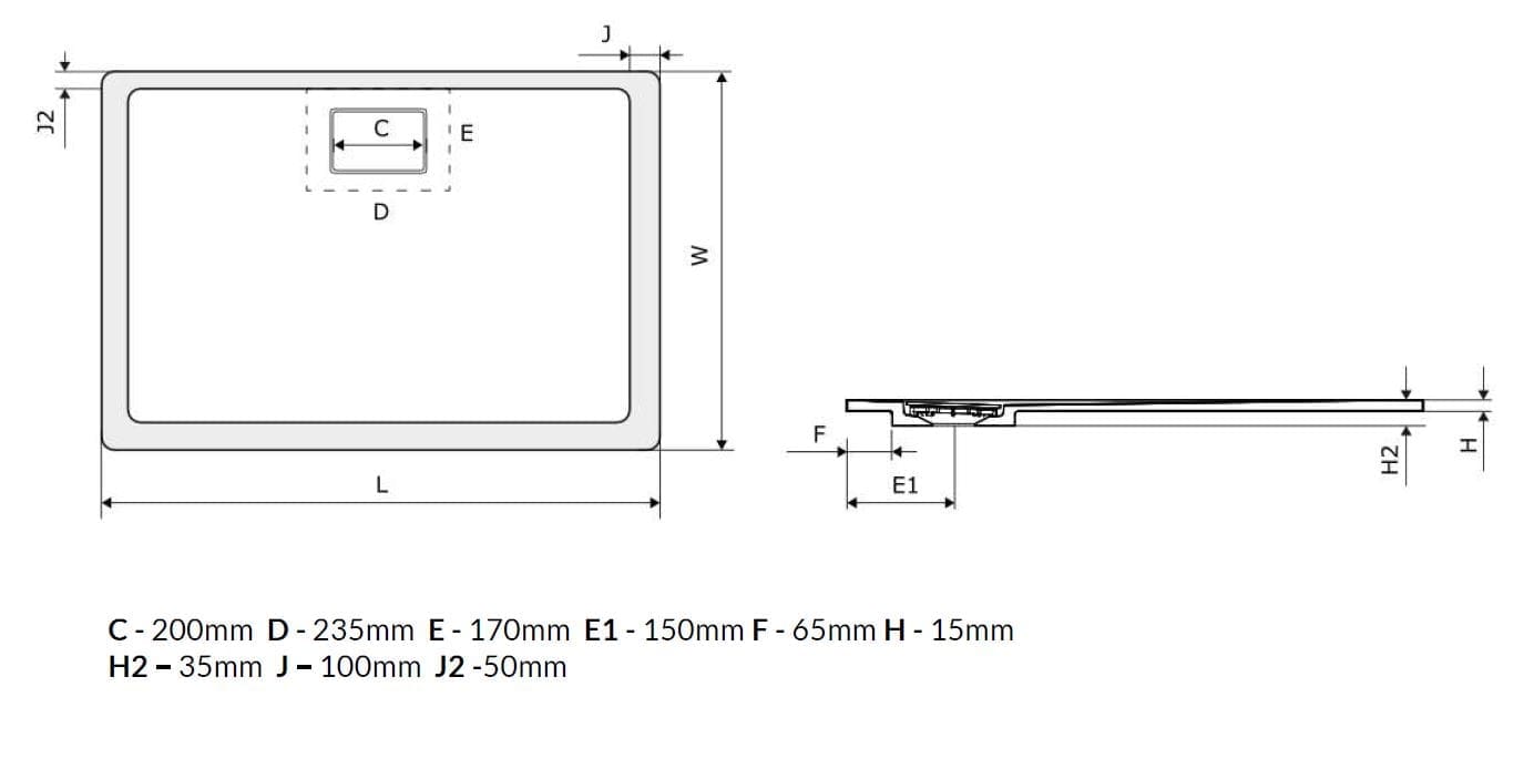 Plane composiet douchevloer 100x100 incl. sifon cover. Cement - Afbeelding 2